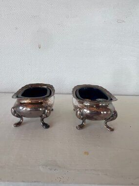 Vintage Regis Plate Silver Plated Condiment Dishes Cobalt Blue Glass Liners Pair